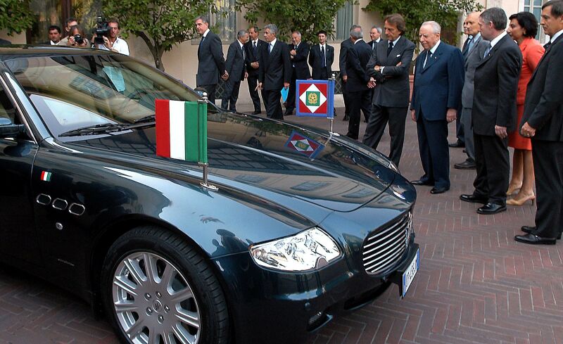 Luca Cordero di Montezemolo Chairman of the Ferrari Maserati Group, together with Maserati Chief Executive Martin Leach delivered a special Maserati Quattroporte to Italys President Carlo Azeglia Ciampi during a private ceremony at the Quirinale Palace in Rome yesterday
