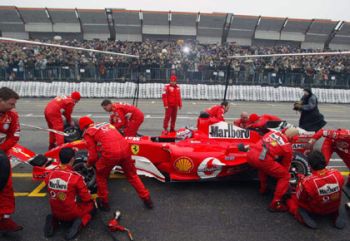 At the Bologna Motor Show test driver Andrea Bertolini took to the track of the specially constructed 'Lonsdale Arena' just after midday, and ran a series of laps in the Formula One title winning F2004 chassis