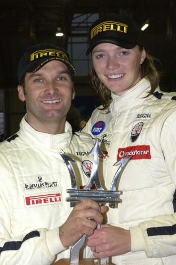 Jodie Kidd, together with FIA GT driver and Pirelli official tester Fabio Babini, stepped up to the top spot on the podium in the Maserati Trofeo Pro-Am race at the Bologna Motorshow