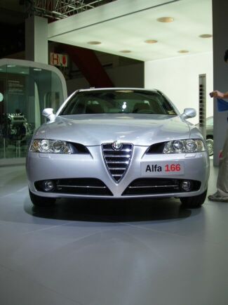 Facelifted Alfa Romeo 166 executive saloon at the 2004 Brussels International Motor Show