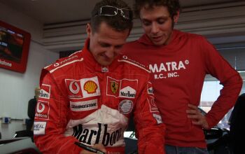 Michael Schumacher and Valentino Rossi at Imola