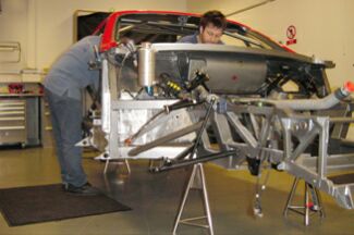 Colin McRae's Ferrari 550 GTS Maranello being built at Prodrive's workshops