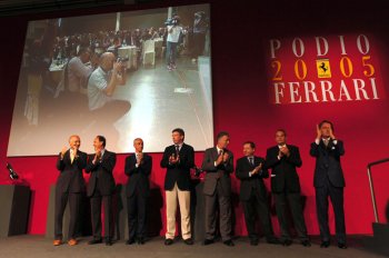 Luca di Montezemolo, Amedeo Felisa, Jean Todt, Piero Ferrari, Ross Brawn, Andrea Bozzoli, Francesco Garello and Antonio Ghini during the Podio Ferrari  awards  earlier  today