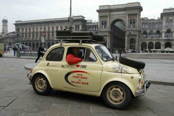 The protagonists of this amazing journey are Danilo Elia and Fabrizio Bonserio, who will cross two continents in a 1973 Fiat 500 R bought for this occasion