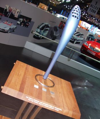The Torch of the Torino 2006 Winter Olympics (seen here at the Geneva Salon on 1st March), and officially presented today at Palazzo Marino, Milan, has the  Pininfarina  signature