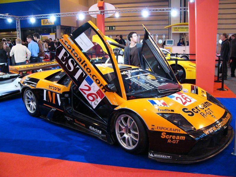 DAMS Lamborghini Murcielago R-GT on the SRO Motorsports Group stand at the 2005 Autosport International Show at the Birmingham NEC