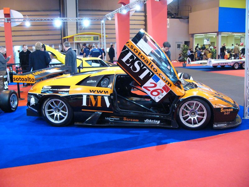 DAMS Lamborghini Murcielago R-GT on the SRO Motorsports Group stand at the 2005 Autosport International Show at the Birmingham NEC