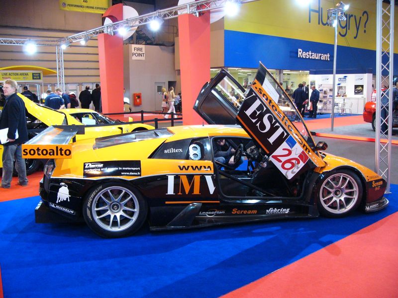 DAMS Lamborghini Murcielago R-GT on the SRO Motorsports Group stand at the 2005 Autosport International Show at the Birmingham NEC