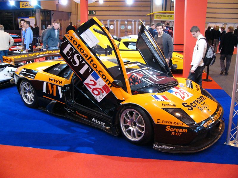 DAMS Lamborghini Murcielago R-GT on the SRO Motorsports Group stand at the 2005 Autosport International Show at the Birmingham NEC