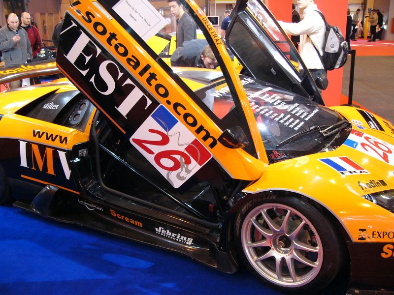 DAMS Lamborghini Murcielago R-GT on the SRO Motorsports Group stand at the 2005 Autosport International Show at the Birmingham NEC