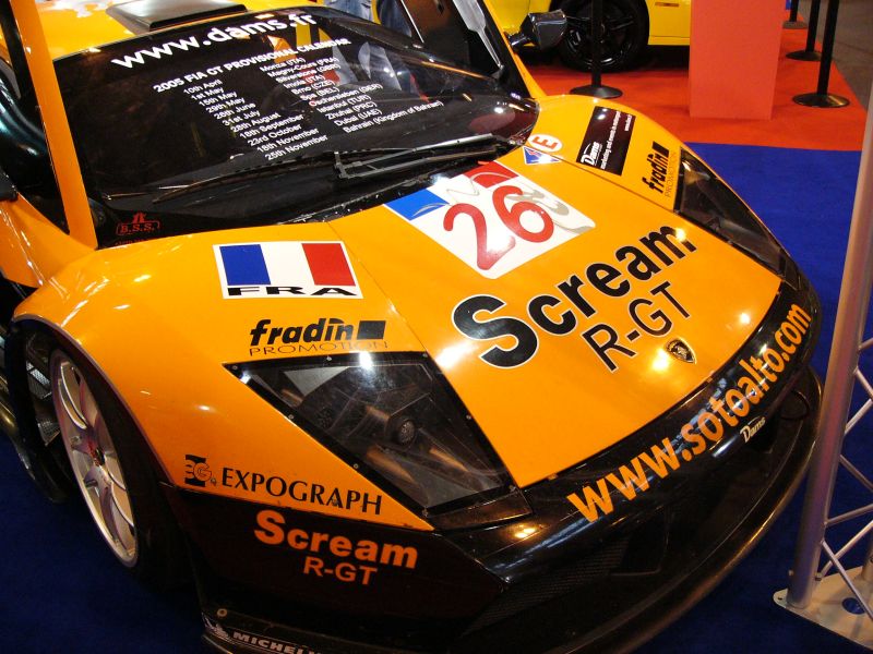 DAMS Lamborghini Murcielago R-GT on the SRO Motorsports Group stand at the 2005 Autosport International Show at the Birmingham NEC