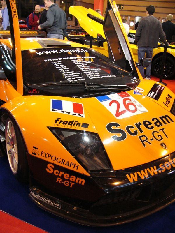 DAMS Lamborghini Murcielago R-GT on the SRO Motorsports Group stand at the 2005 Autosport International Show at the Birmingham NEC