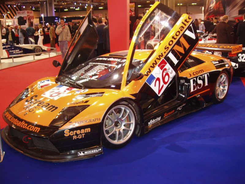 DAMS Lamborghini Murcielago R-GT on the SRO Motorsports Group stand at the 2005 Autosport International Show at the Birmingham NEC