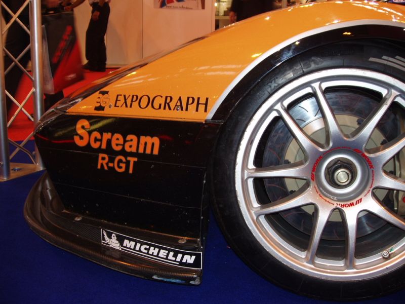 DAMS Lamborghini Murcielago R-GT on the SRO Motorsports Group stand at the 2005 Autosport International Show at the Birmingham NEC