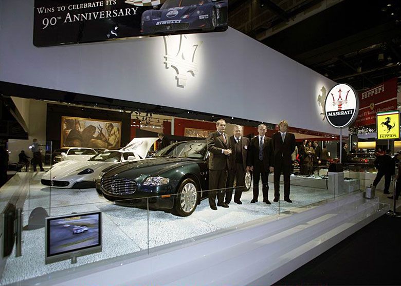 Amedeo Felisa, Sergio Pininfarina, Martin Leach and Maurizio Parlato at the Maserati stand in Detroit today