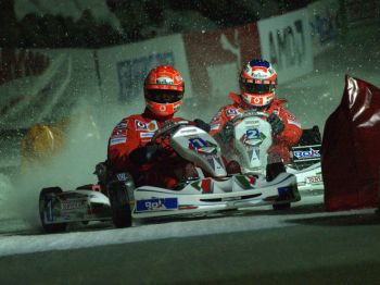 At the conclusion of 'Wroom 2005', Michael Schumacher and Rubens Barrichello, along with other Ferrari team member's, took part in a unique karting challenge