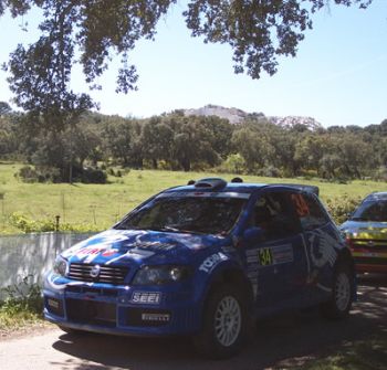 Mirco Baldacci lines up his factory Fiat Punto Abarth Super 1600 for the start of today's 'shakedown' stage in Sardinia