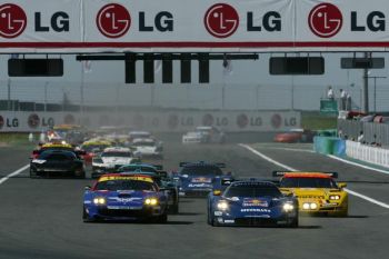 The Russian Age Racing Ferrari 550 Maranello of Christophe Bouchut, Alexey Vasiliev and Nikolay Fomenko (above at the start) led the opening hour at Magny-Cours before a clash with a back marker which effectively put it out of contention