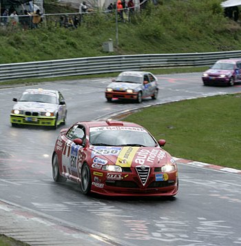 turbodiesel powered Alfa GT Coupe, and piloted by a crew that included Alfa Romeo CEO Karl-Heinz Kalbfell and German TV actress Eve Scheer, hit trouble early on, while running close behind their team mates