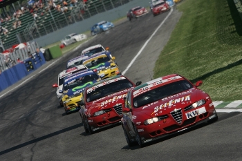 Race One winner yesterday, Fabrizio Giovanardi leads his Brazilian Alfa Romeo Racing Team team-mate Augusto Farfus, who will now be penalised ten grid places at the next round for his incident with BMW's Alex Zanardi in Race Two