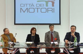 Press conference, "Cittą dei Motori". From left to right Jean Todt, General manager Ferrari; Lucia Bursi, mayor of Maranello and President of "Cittą dei Motori"; Leonardo Domenici, mayor of Florence and President of Anci (Associazione Nazionale Comuni Italiani); Danilo Moriero, editor of Anci magazine.
