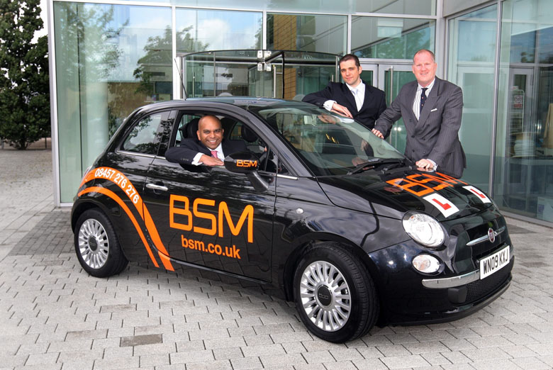 From left to right: Abu-Haris Shafi and Nikolei Kesting from BSM, and Andrew Humberstone, MD Fiat Group Automobiles UK, celebrate the announcement of a new partnership which will see Fiat providing BSM with 14,000 cars over the next four years.