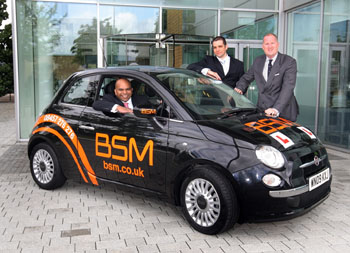 From left to right: Abu-Haris Shafi and Nikolei Kesting from BSM, and Andrew Humberstone, MD Fiat Group Automobiles UK, celebrate the announcement of a new partnership which will see Fiat providing BSM with 14,000 cars over the next four years.