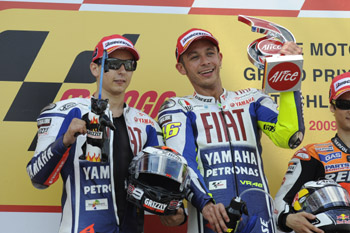 VALENTINO ROSSI AND JORGE LORENZO - FIAT YAMAHA TEAM - 2009 GERMAN GRAND PRIX, SACHSENRING