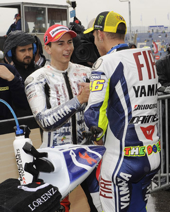VALENTINO ROSSI AND JORGE LORENZO - FIAT YAMAHA TEAM - QUALIFYING, SACHSENRING, GERMANY