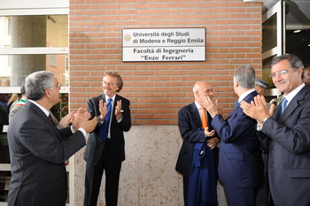 A ceremony took place today to officially name the University of Modenas Faculty of Engineering in honour of Enzo Ferrari in recognition of the Prancing Horse company founders steadfast commitment to its creation. Ferrari Chairman Luca di Montezemolo and Vice-Chairman Piero Ferrari both attended