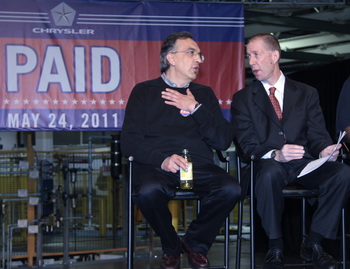 Chrysler Group CEO Sergio Marchionne, Assistant to President Obama for Manufacturing Policy Ron A. Bloom and Deputy Director of the National Economic Council Brian Deese joined government officials, UAW representatives and employees at the Sterling Heights Assembly Plant, for the loan repayment anouncement.