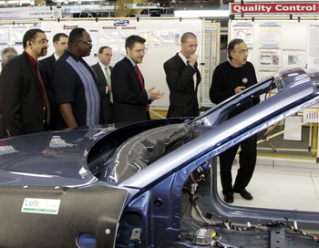 Chrysler Group CEO Sergio Marchionne, Assistant to President Obama for Manufacturing Policy Ron A. Bloom and Deputy Director of the National Economic Council Brian Deese joined government officials, UAW representatives and employees at the Sterling Heights Assembly Plant, for the loan repayment anouncement.