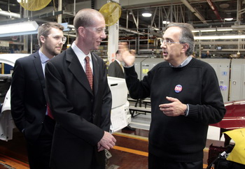 Chrysler Group CEO Sergio Marchionne, Assistant to President Obama for Manufacturing Policy Ron A. Bloom and Deputy Director of the National Economic Council Brian Deese joined government officials, UAW representatives and employees at the Sterling Heights Assembly Plant, for the loan repayment anouncement.