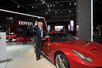 The Ferrari display in Paris is showcasing its new and advanced supercar destined carbon fibre chassis as well as the five sports cars that make up the current range, each of which represents the present generation of its 8- and 12-cylinder models. 