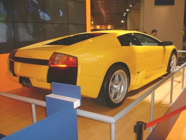 a yellow Lamborghini Murcielargo appeared on the BBC TopGear TV Programme's stand at the British International Motor Show in Birmingham
