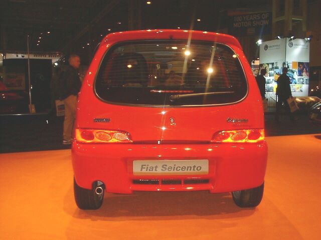 a red Sporting represented the Fiat Seicento range at the British International Motor Show in Birmingham