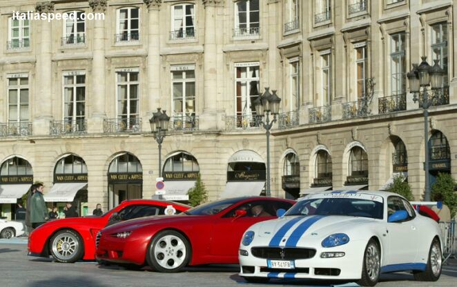 the Maserati Trofeo sits next to the Italdesign Brera on the Supercar Rally 2002