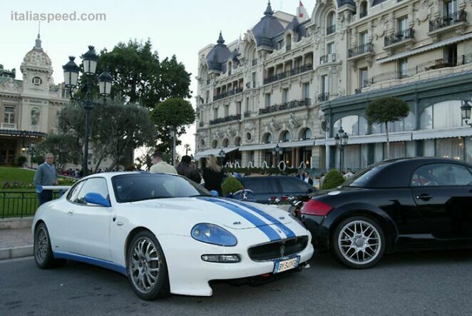 The Maserati Trofeo sits in Monaco's Casino Square