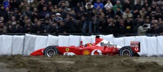 Luciano Burti demonstrates the Ferrari F2002 at the Bologna Motor Show. Click here for more details