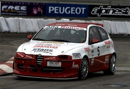 Alfa Romeo 147 Cup race car competing at the 2002 Bologna Motor Show yesterday