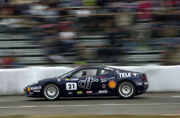 Pirelli Ferrari 360 Modena Challenge competitor on track at the 2002 Bologna Motor Show