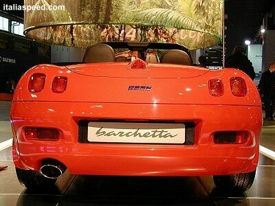 first look at the rear of the cosmetically facelifted Fiat Barchetta at the 2002 Bologna Motor Show