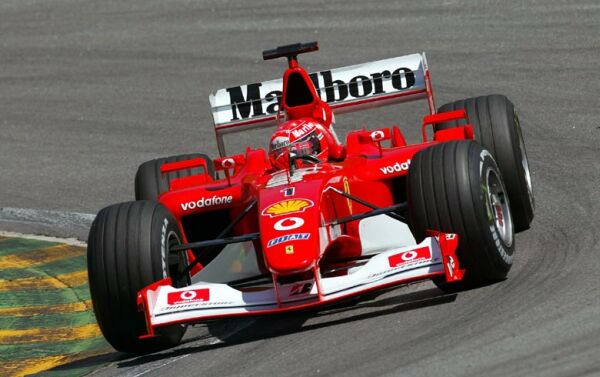 Michael Schumacher at the wheel of the new Ferrari F2002