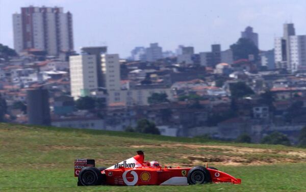 Michael Schumacher at the wheel of the new Ferrari F2002