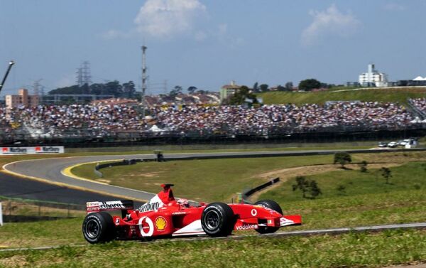 Michael Schumacher at the wheel of the new Ferrari F2002