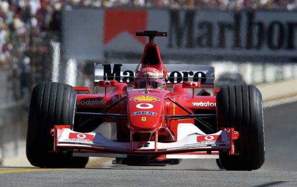 Michael Schumacher at the wheel of the new Ferrari F2002