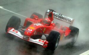 Michael Schumacher in the wet free Practice at the wheel of the Ferrari F2002