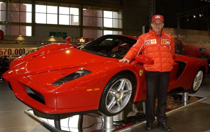 the new Ferrari Enzo supercar has drawn crowds at the Bologna Motor Show