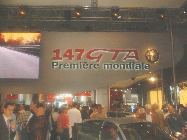 the launch of the 147 GTA is the focus of the Alfa Romeo stand in Paris