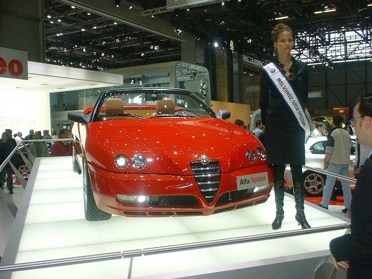 Miss Switzerland with the restyled Alfa Romeo Spider in Geneva